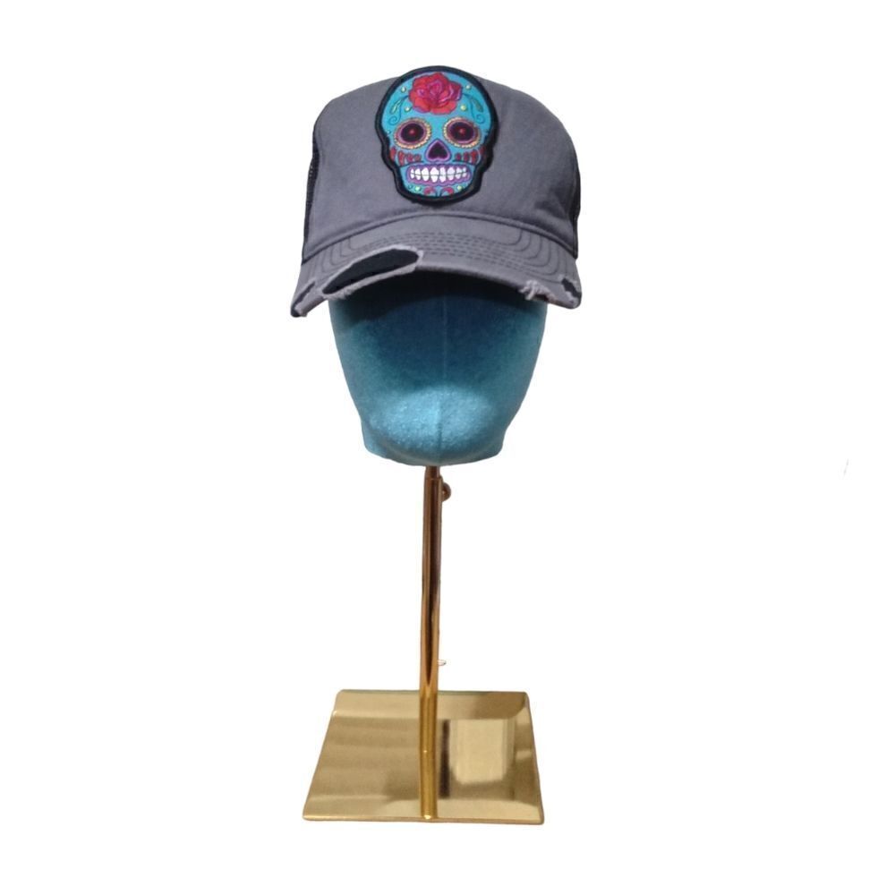 Ali Dee Collection Sugar Skull Cap Black Blue Pink One Size